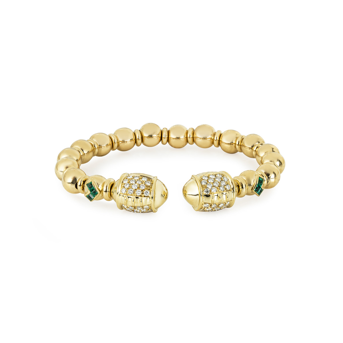 Yellow Gold Diamond & Emerald Cuff Bangle